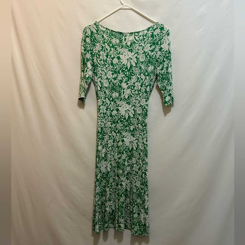 CAbi Green and White Dolman Sleeve Wrap Dress - Picture 2 of 8